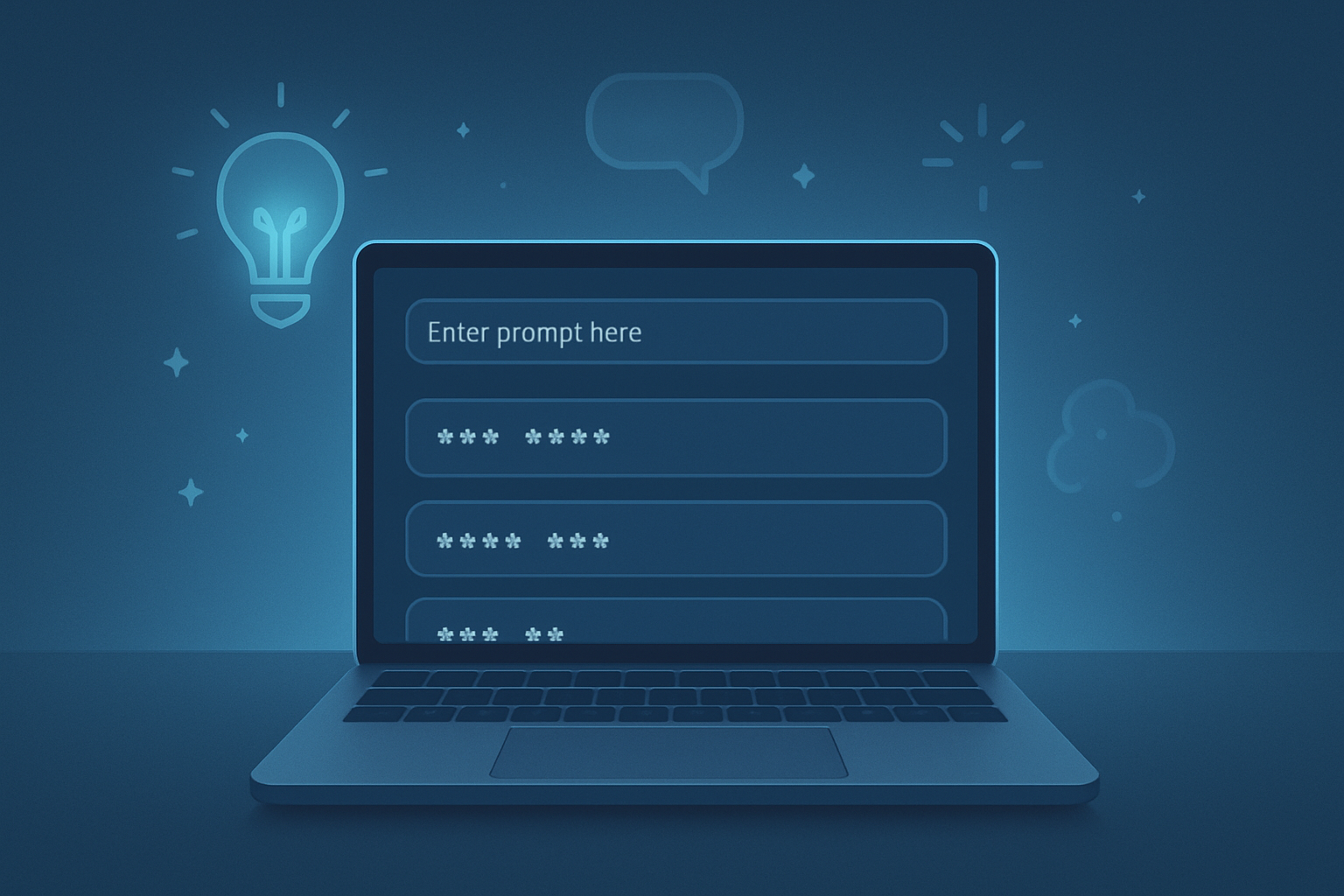 筆記型電腦上的 ChatGPT 類似介面，顯示提示及生成內容的佔位符